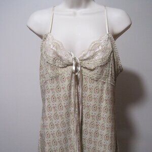 Unbranded Womens Medium Floral Tan Lace Trim Ribbon Drawstring Babydoll Camisole